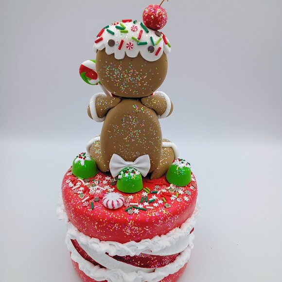 Gingerbread Christmas Centerpiece – Faux Cake Holiday Table Decor, Peppermint - Picture 2 of 6